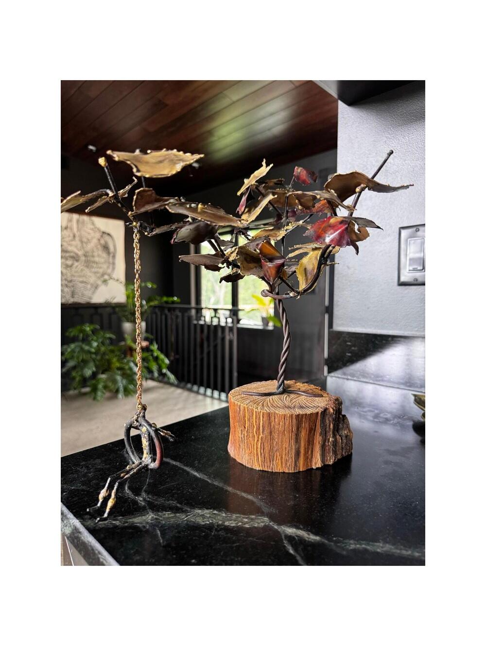 Mid-Century Modern Metal Tree Sculpture with Hanging Figure